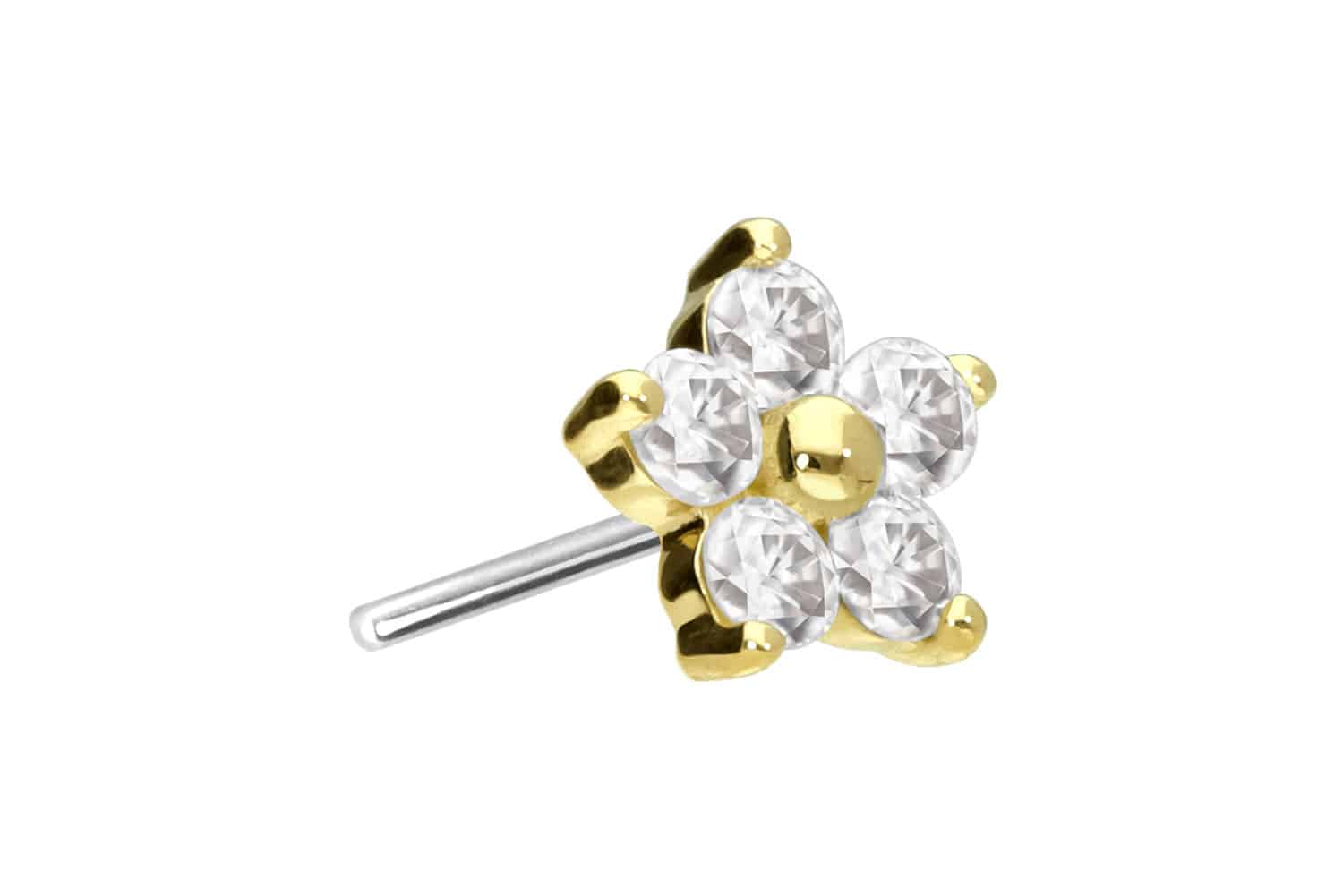 14 Karat Gold Aufsatz mit Titan Push Pin MOISSANIT-BLUME von Piercingline